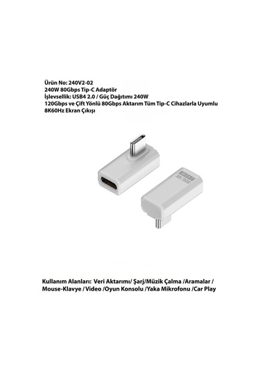 240w 80gbps Tip-c Adaptör 20gbps Ve Çift Yönlü 80gbps Aktarım Tüm Tip-c Cihazlarla Uyumlu