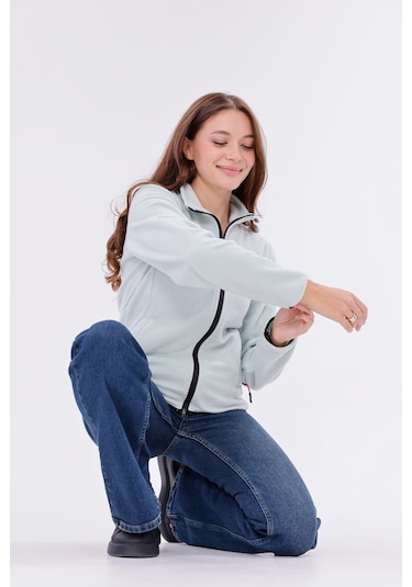 Monox Kadın Slim Fit Tam Fermuarlı Polar Ceket Yeşil