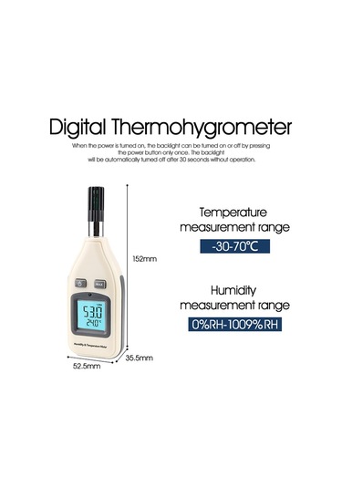 Benetech Gm1362 1.45 İnç Ekran Dijital Nem Ve Sıcaklık Ölçer Beyaz