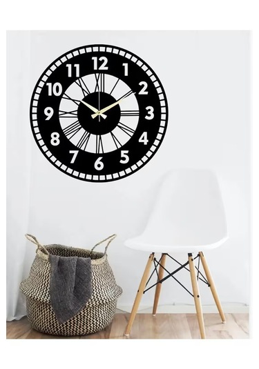 Roma Rakamlı Yuvarlak Kare Çerçeveli Duvar Saati Siyah