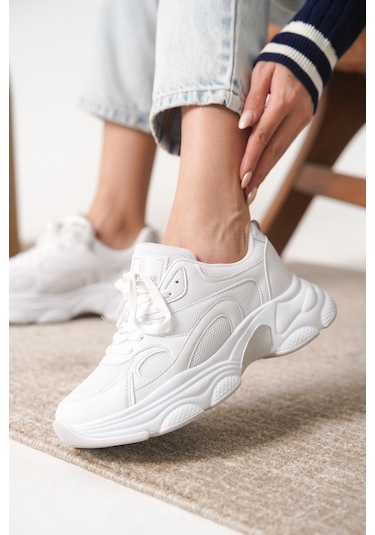 Garantili D0164 Günlük Ortopedik Kadın Sneaker Spor Ayakkabı Beyaz
