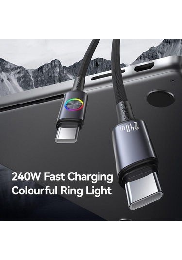 Usams Sj751 240w Tip-c'den Tip-c'ye Renkli Işıklı Alüminyum Alaşımlı Veri Kablosu, Uzunluk: 1,2m