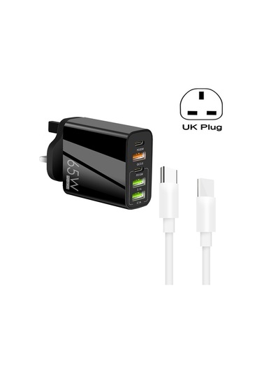 65w Çift Pd Tip-c + 3 X Usb Çok Portlu Şarj Cihazı 3a Tip-c Tip-c Veri Kablosu İle, İngiltere Fişi Siyah Siyah