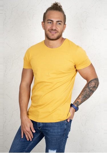 Deepsea Hardal Sarısı Erkek Dar Kesim Basic Tişört 1801131 Hardal Sarısı