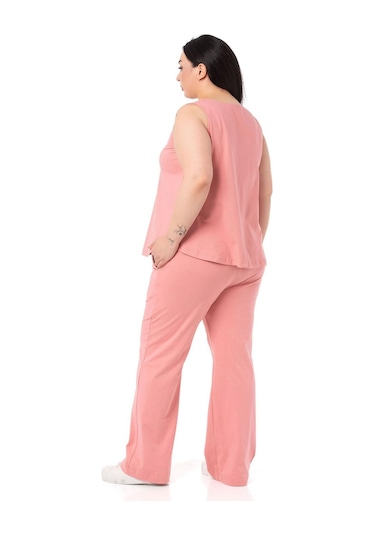 Büyük Beden Penye Pembe Eşofman Takımı-pembe Pembe