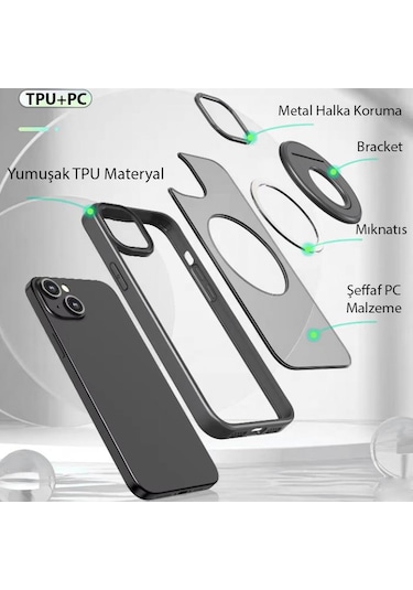 Zhltools Apple Uyumlu iPhone 14 Plus İçin Magsafe Yüzük Standlı Manyetik Silikon Kılıf