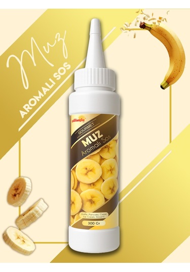 Güllüoğlu Muz Aromalı Sos - Waffle & Krep & Pankek & Tatlı & Dondurma & Kruvasan Sos - 300 Gr / 225 Ml