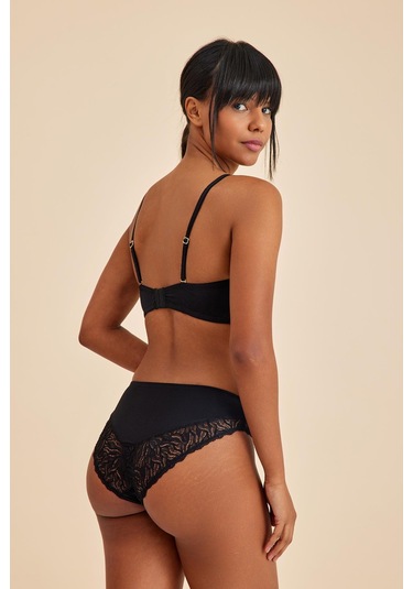 Amy Siyah Balenli Dantelli Dolgusuz Pedli Toparlayıcı Straplez Sütyen siyah