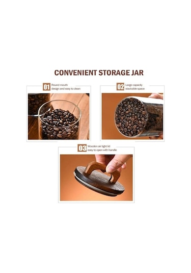 Pazly Şeffaf Cam Kavanoz Ahşap Saplı Kapaklı Depolama Kavanoz 1400ml Mutfak İçin Şeffaf