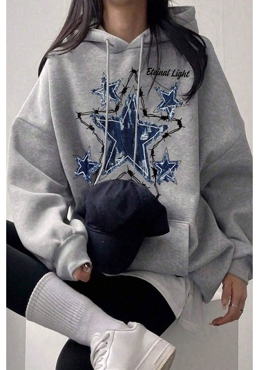 Eteinal Light Baskılı Oversize Sweatshirt Gri