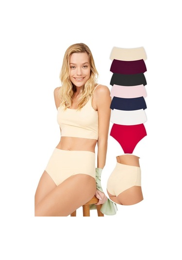 Yüksek Bel Basic Lazer Kesim Bikini Külot 7'Li Paket - 2-Çok Renkli-M Çok Renkli