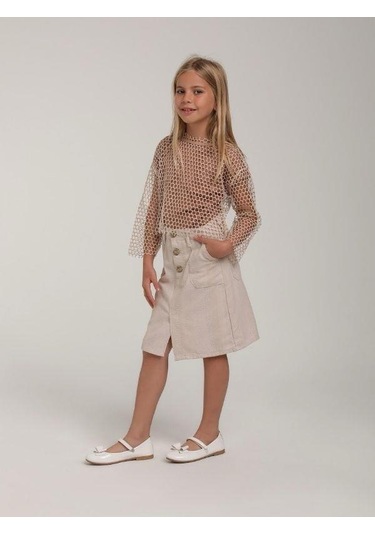 Kız Çocuk Tasarım File Bluz İç Bluz Hariçtir -15610 Bej