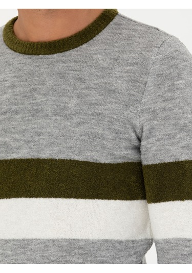 Cacharel Haki Slim Fit Bisiklet Yaka Triko Kazak Yesıl