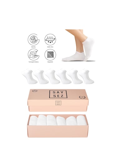 Bambu Kadın Patik Düz Beyaz Çorap Dikişsiz Premium Kutulu 6'lı Beyaz Bambu Kadın Patik Düz Beyaz Çorap Dikişsiz Premium Kutulu 6'lı Beyaz
