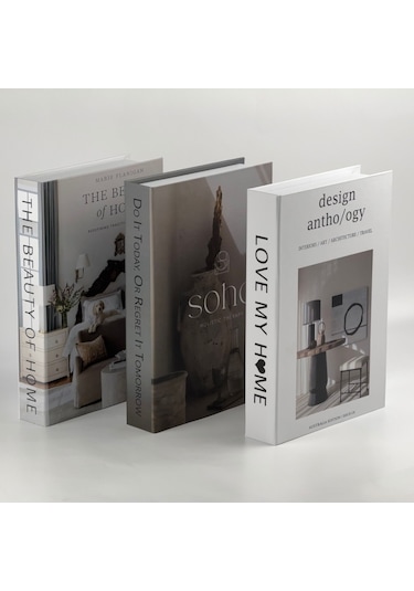 3 Lü Kitap Görünümlü Dekoratif Kutu Seti, İskandinav Tarz Modern Ev Dekorasyonu- Set-3