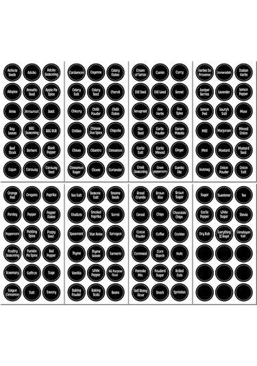 Dofolink 144 Adet 3.8 Cm Çaplı Zarfli Baharat Etiketleri - Mutfak Organizasyonu İçin Transparan Pvc Sticker Seti Siyah