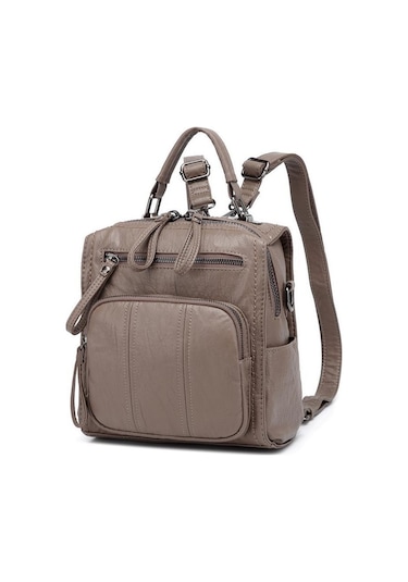 Yıkama Deri Sırt Askılı Kadın Çantası 21k Barcelona 1915 Vizon