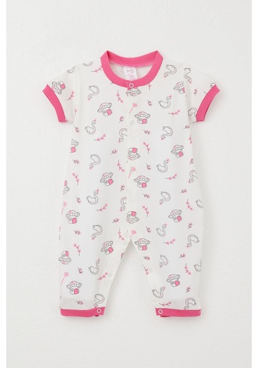 Breeze Kız Bebek Kısa Kollu Tulum Mantar Ev & Prenses Kuğu Desenli 0-6 Ay, Beyaz Beyaz