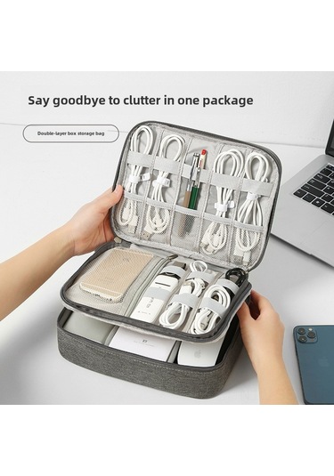 Springsun Dijital Aksesuarları Düzenle: Gri Tek Katlı Seyahat Taşıma Çantası, Oxford Kumaş, Şarj Kablosu Ve Powerbank Saklama Kutusu 25.5 19.5 7.5 Cm