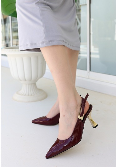 Zalin Bordo Rugan Topuklu Ayakkabı Bordo