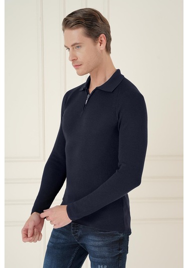 Tr 878 Triko Slim Fit Lacivert Basic Lacivert