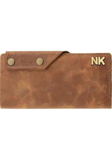Twingold İsme Özel Dikey Çıtçıtlı Uzun Cüzdan - %100 Rainbow Deri - A010006 - Camel Camel