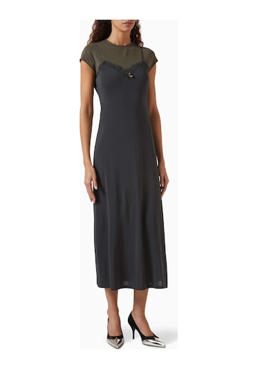 Acne Studios Katmanlı Midi Elbise - - %93 Viskoz, %7 Elastan - Jersey Kumaş Gri