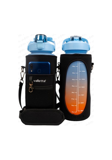 Valletta Eldorado 3lü Set Çantalı Motivasyonel Su Matarası Mavi