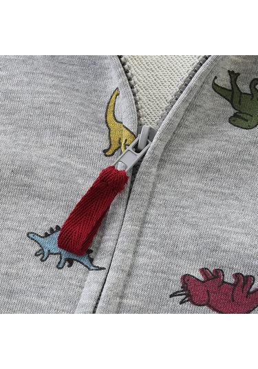 Çocuk Montu, Kapüşonlu Fermuarlı, Erkek Çocuk Montu, Triko Pamuklu, Baskılı, Küçük Ve Orta Boy Svetşört Gri