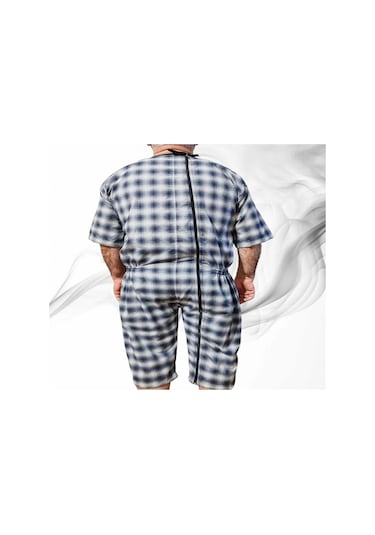 Benlife Kısa Kol Hasta Tulumu Ekose Kumaş