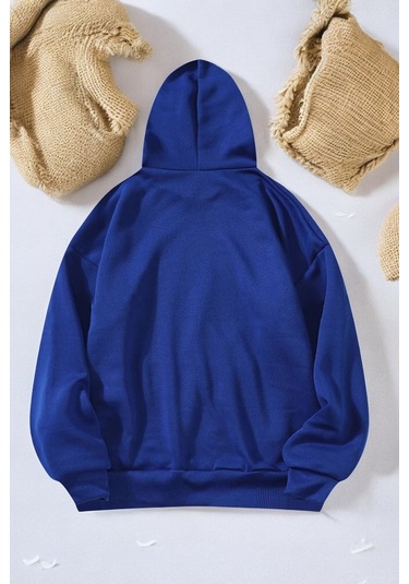 Mind Life Vibes Baskılı Oversize Sweatshirt Mavi