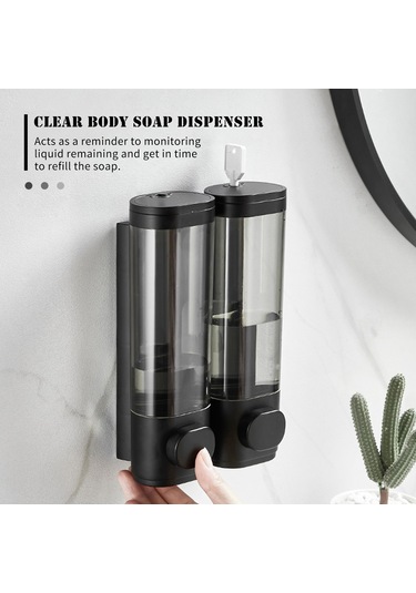 Lemestar Duvar Tipi Siyah 2'li 300ml/600ml Sabit Kilitli El Sabunu Dağıtıcı - Transparan Kase, Drip Önleyici, Duş Jeli Şampuan Uyumlu, Montaj Aksesuarları İçerir Diğer