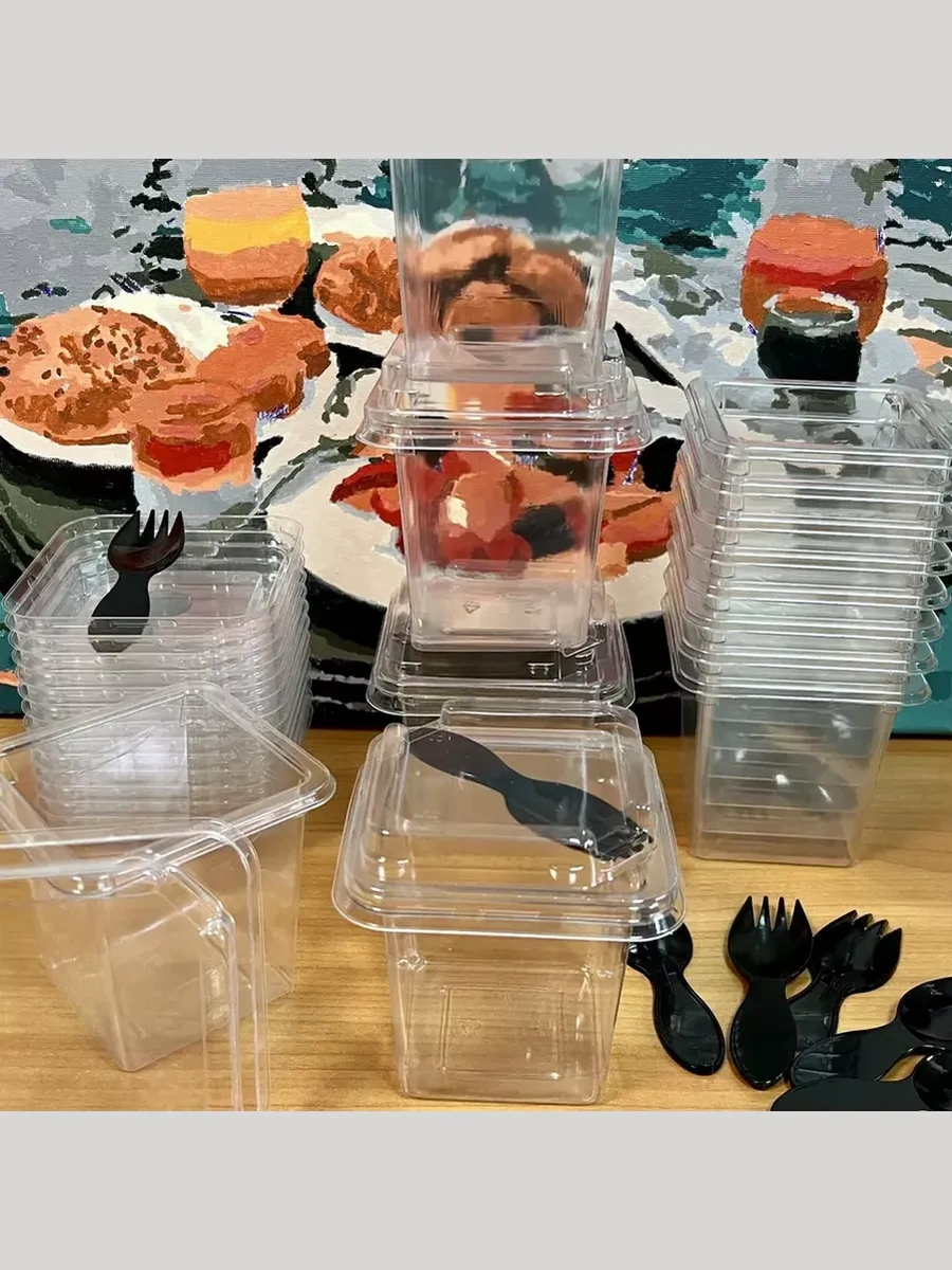 Almazpak Kapalı Tek Kullanımlık Tatlılar İçin Bardak/kapaklı Ve İç Çatalı Olan Saklama Kabı 268693931 100 adet