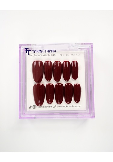 15'li Kırmızı Kısa Oval Tt0559 Tekrar Kullanılabilir El Yapımı Protez Takma Tırnak L