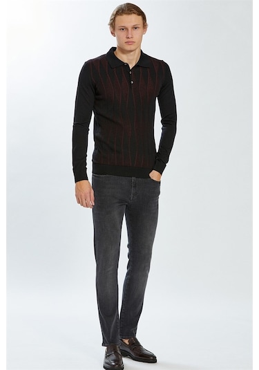 Ecer Polo Yaka Slim Fit Siyah-Bordo Erkek Kazak 72322223 Bordo - Siyah