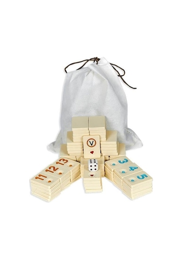 Eser Okey Taşı Klasik Oyun Seti Melamin 106 Parça Krem Renkli Rakam Sembol Desenli