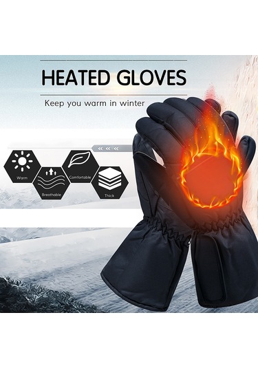 Geeroyoo Isıtmalı, Dokunmatik Uyumlu, Yansıtıcı Bantlı, Kaymaz Tabanlı, Kış Sporları İçin Unisex Eldiven Siyah L Siyah