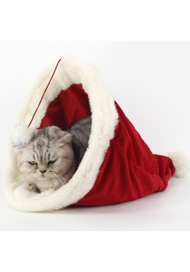 Suntek Pet Kedi Yılbaşı Şapka Şekli Yatak Kış Yavru Için