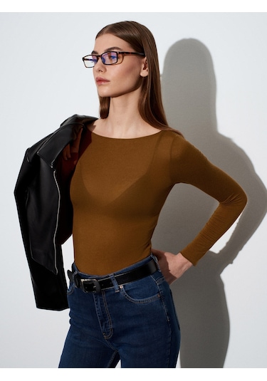 32122 Kayık Yaka Modal Kaşmir Ultra Hafif Bluz-k.kiremit K.kiremit