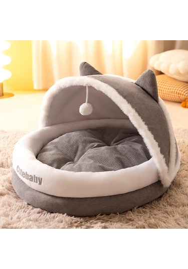 Suntek Yarı Kapalı Evcil Hayvan Kedi Yuvası Kulübesi Gri-m