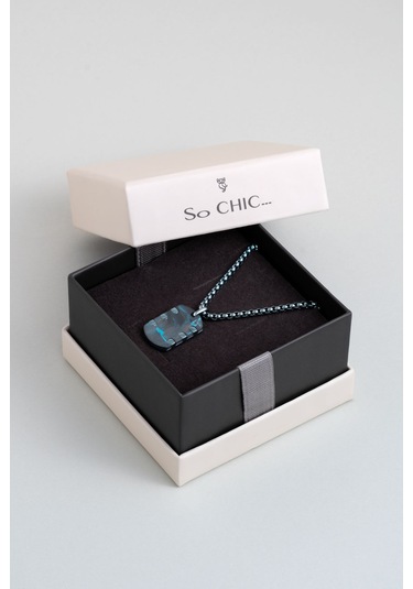 Karbon Fiber Detaylı 65 Cm Çelik Erkek Kolye Mavi