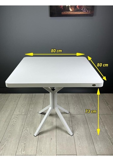 Roma Beyaz Mutfak Yemek Masası Balkon Masası Kavisli Köşe Metal Beyaz Ayak 80 Cm