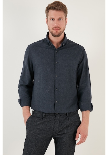 Buratti Pamuklu Regular Fit Düğmeli Yaka Kışlık Erkek Gömlek Cf24W127079 Lacivert