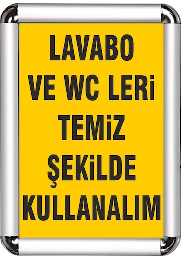 Lavabo Ve Wc Temiz Kullan A3 Cerceveli Uyarı Ve Yönlendrime Levha