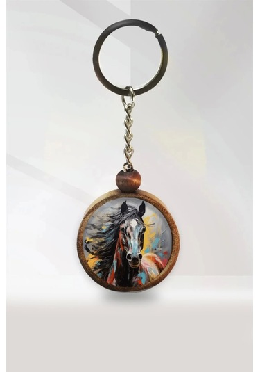 Renkli At Ahşap Anahtarlık Kahverengi