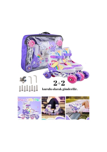 Unicorn Işıklı Mor Paten Gökkuşağı Çocuk Pateni Silikon Teker Mor