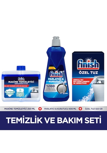 Finish Temizlik ve Bakım Seti Parlatıcı 400 ML + Makine Temizleyici Sıvı 250 ML + Tuz 550 G