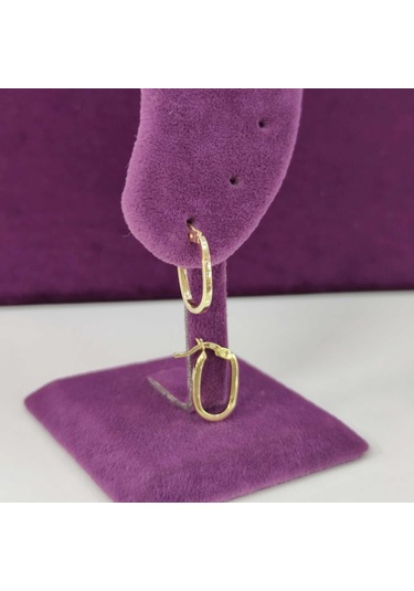 9 Mm Oval İthal Halka Gümüş Küpe - Altın Sarı Beyaz