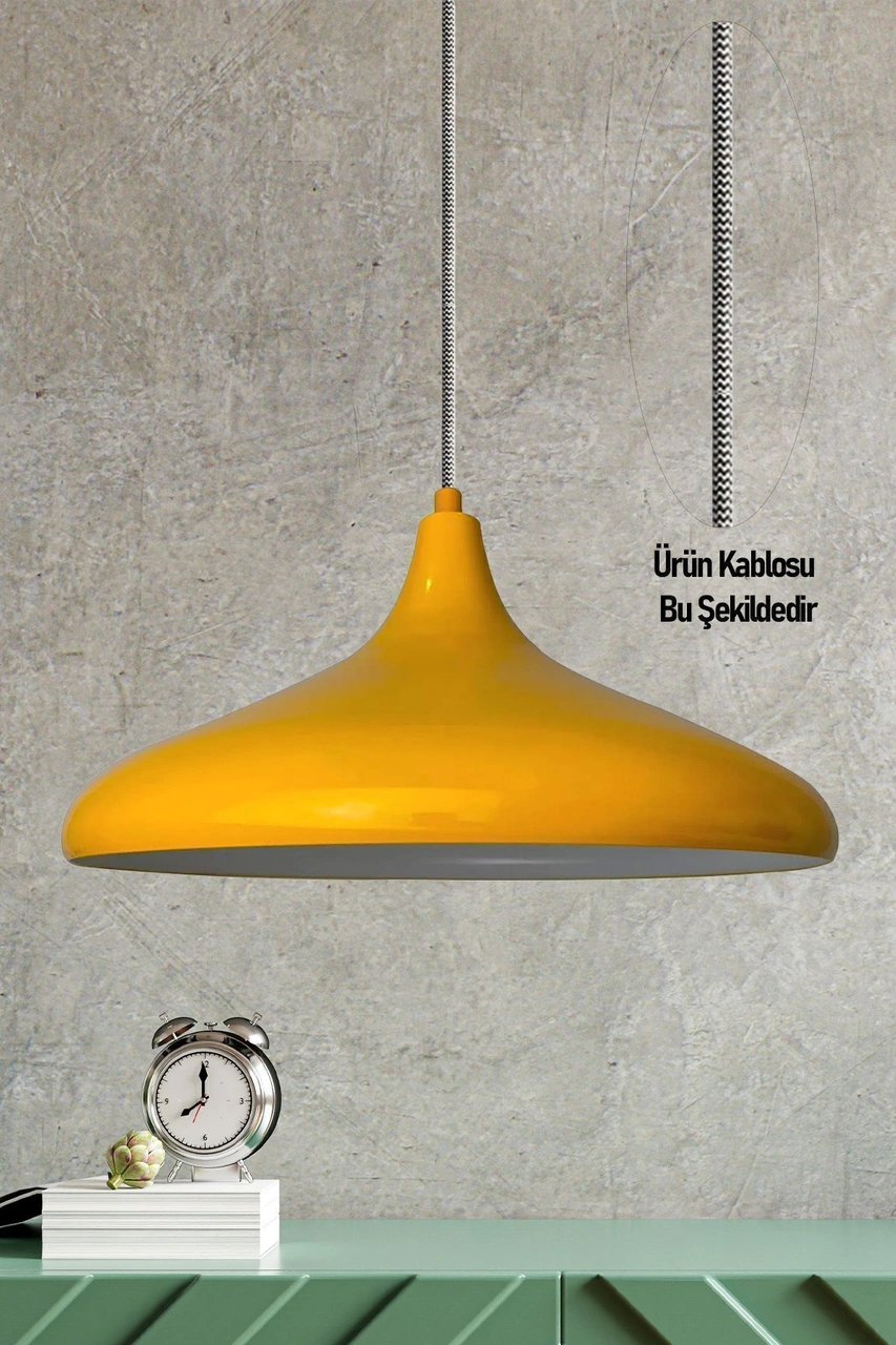Champion Sarı Özel Kablo Avize - Alüminyum 35 Cm Cafe Rustik Sarkıt Mutfak Lamba Modelleri SARI
