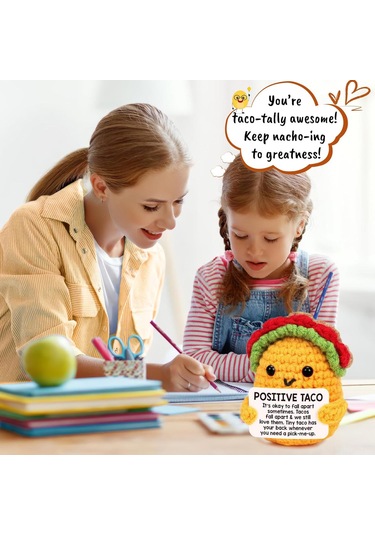 Mufunye El Yapımı Örgü Taco Tavuk Bebek - Duygusal İçecek, , 5x5x7.5cm, 14g, Opp Çanta Sarı